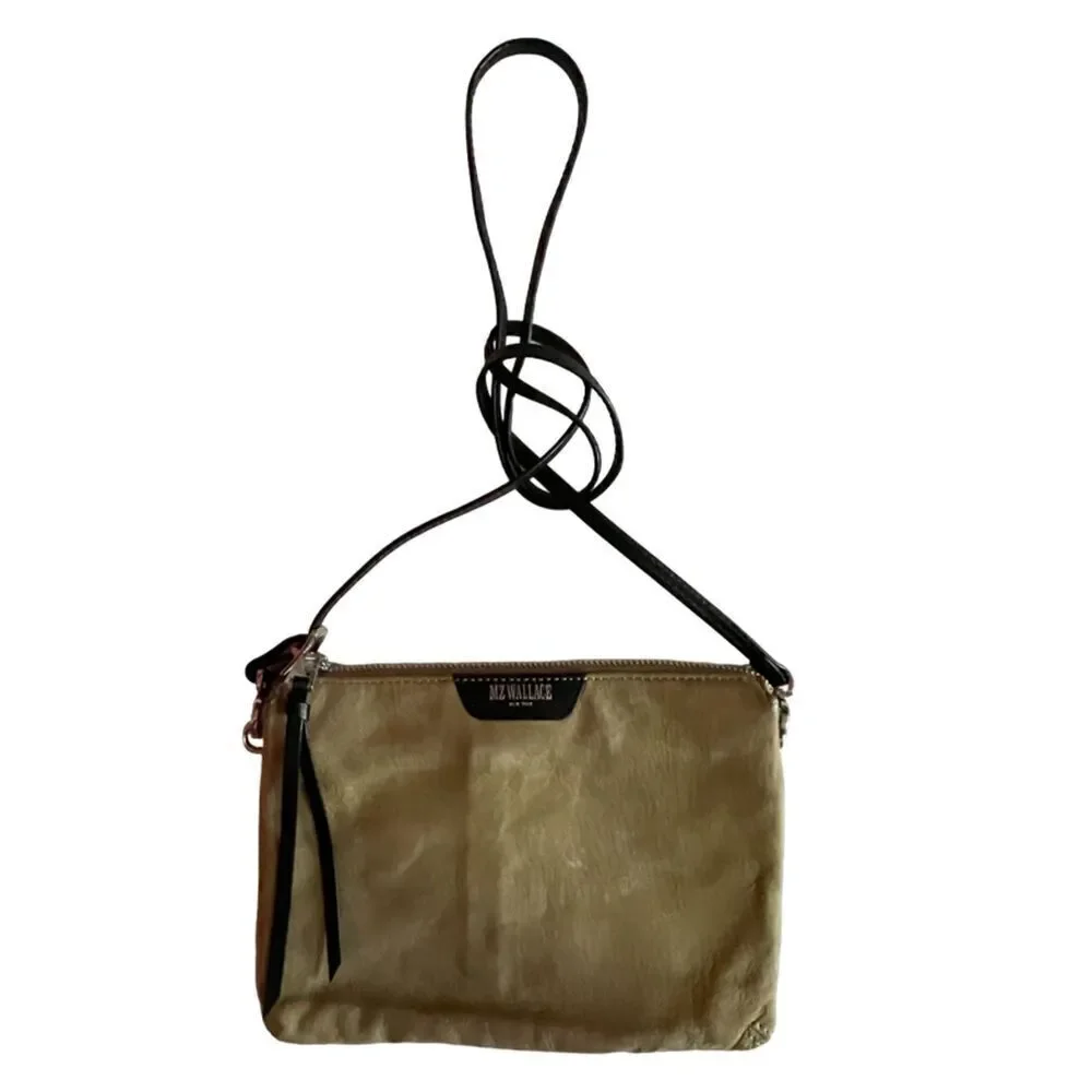 MZ Wallace Expandable Suede Leather Crossbody Tan & Black Bag